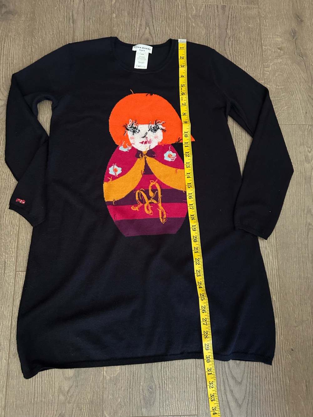 Vintage Sonia Rykel Long Sleeve Doll Applique Dress Sweater Top - Picture 9 of 9
